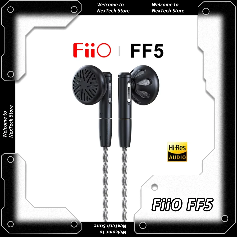 FiiO FF5 Наушники с динамическим драйвером на базе углерода, Hi-Res Audio, проводные плоские наушники, разъем 3,5 + 4,4 мм, съемный кабель MMCX