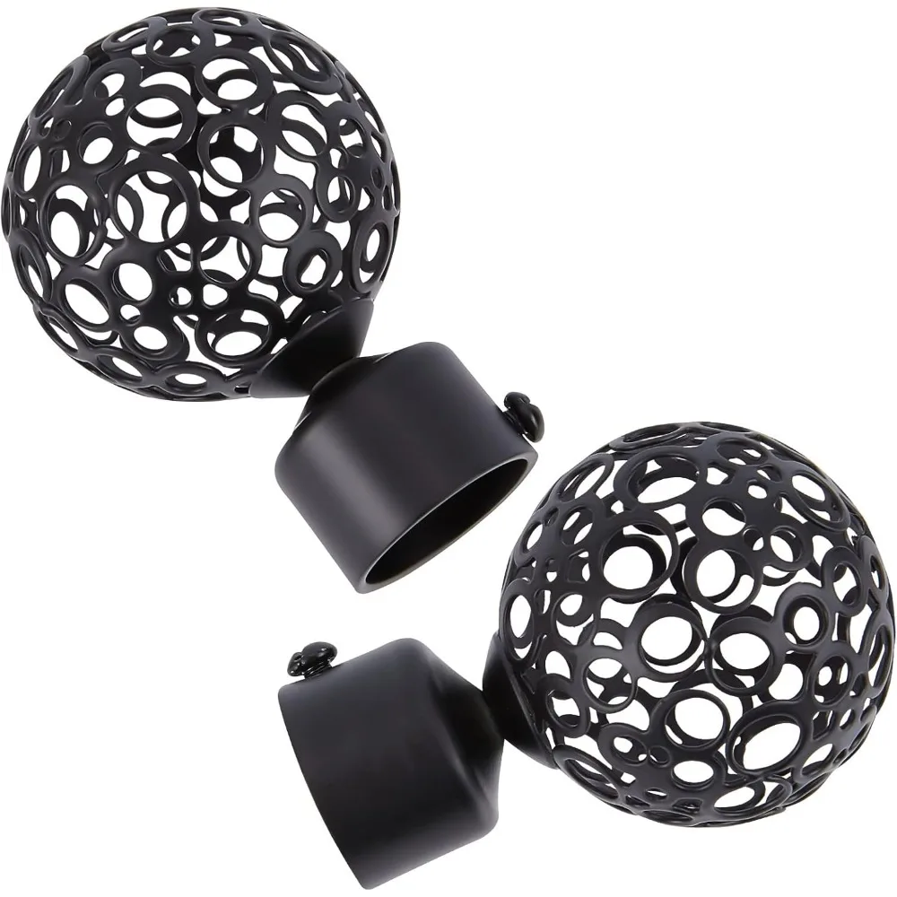 2PCS Round Curtain Rod Finials 28mm Drapery Pole End Black Ball Cage Replacement Decorative End Head Caps for Home Office