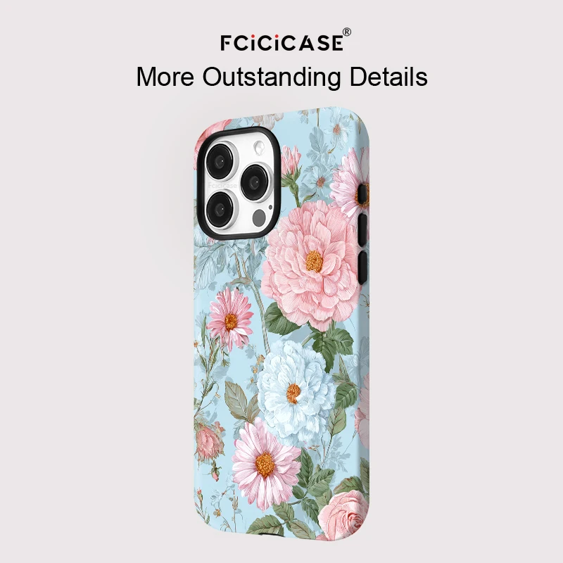 Фото Чехол Fcicicase с цветочным принтом для Magsafe для iPhone 16 Pro Max 15 Plus 14 13 12 11, роскошный магнитный двухслойный чехол для беспроводной зарядки №5