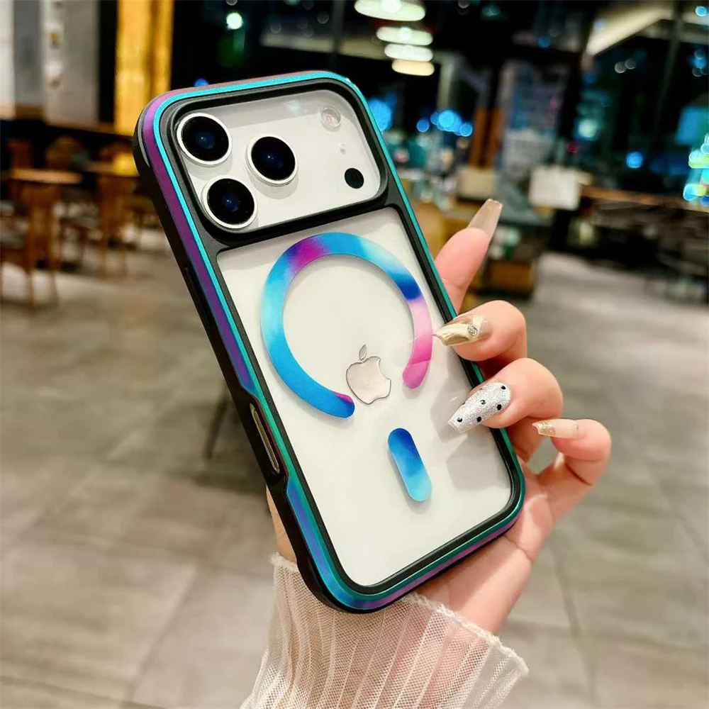 Прозрачный чехол для телефона Magsafe из алюминиевого сплава для iPhone 17 Pro Max 17Air 15 16 Pro Max, военный магнитный чехол с защитой от падения