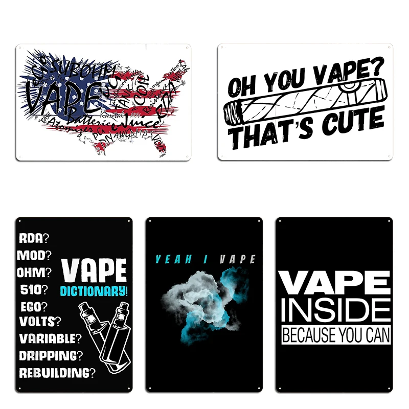 Vape Design Wordcloud Vape Impact Металлическая табличка Партии Тарелки Кино Вечеринка Клуб Вейп Оловянная вывеска Плакат