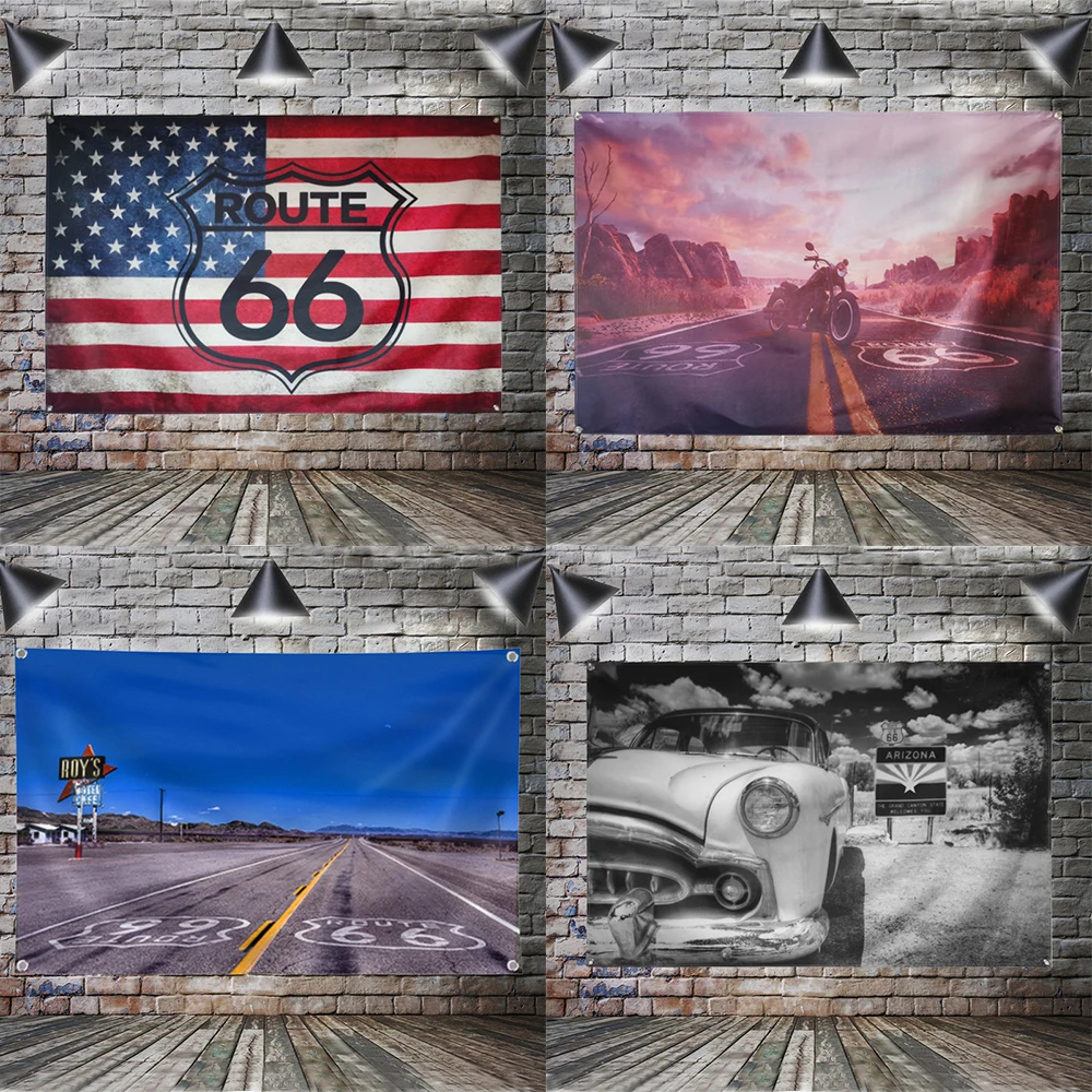 Route 66 Мотоцикл Байкер Райдер Ретро Флаг США Баннер Искусство Домашнее Украшение Подвесной Флаг 4 Люверсы в Углазах 3*5 футов 90*150 см