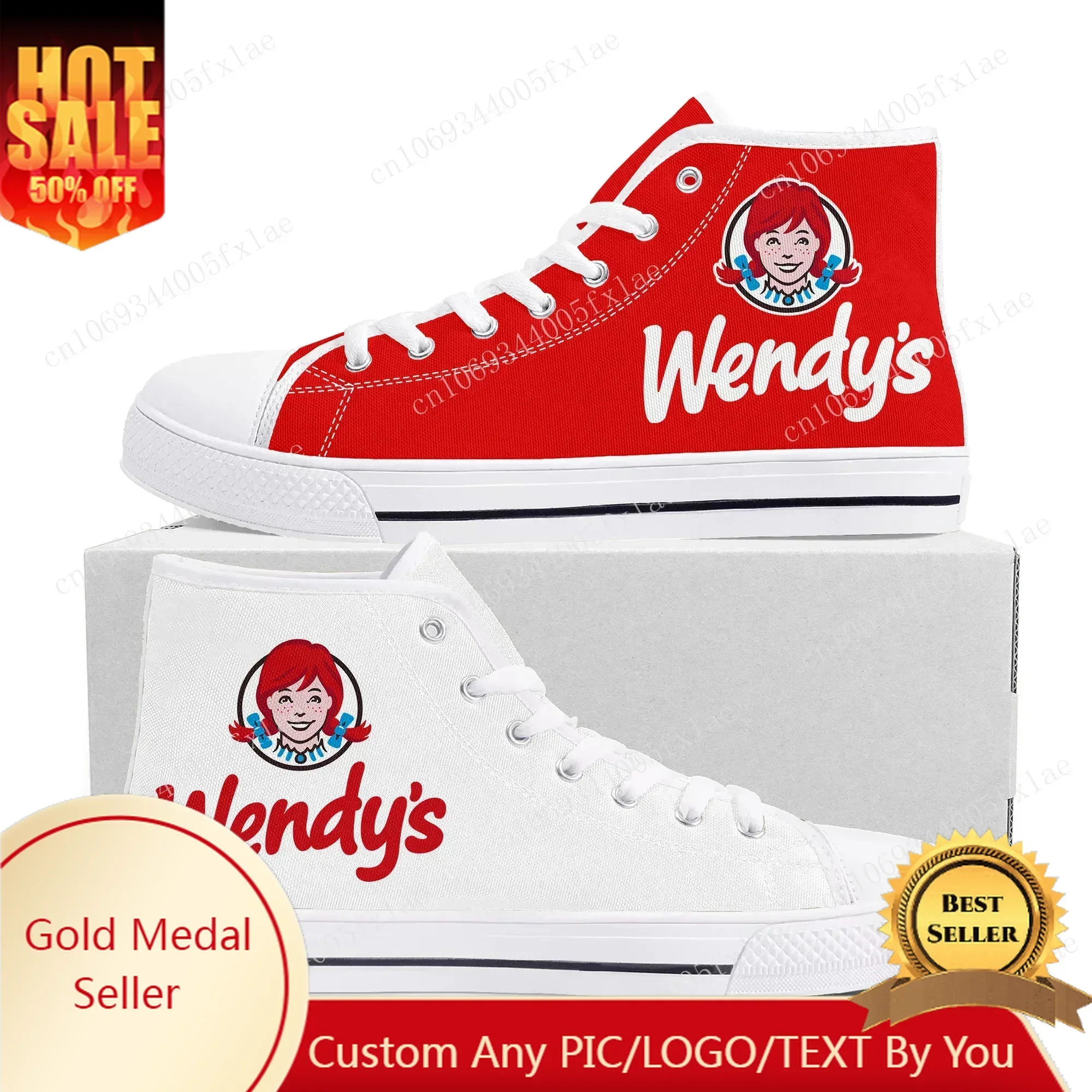 Новые высокие кроссовки Wendys Fast Food Restaurant с логотипом высокого качества, мужские и женские парусиновые кроссовки для подростков по индивидуальному заказу, обувь для пар