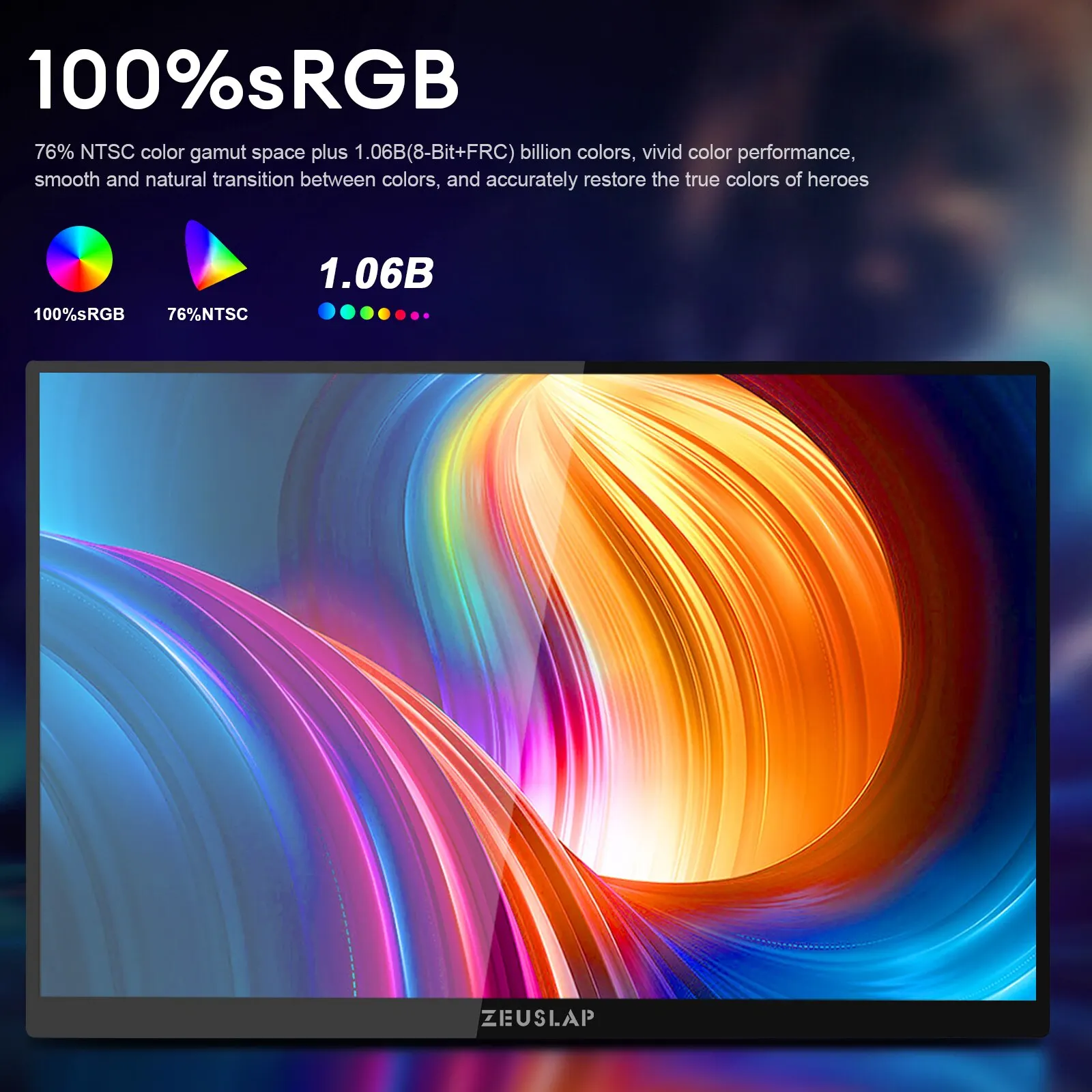 Фото ZEUSLAP P16KT 16 дюймов 2,5 K 144hz сенсорный экран портативный монитор 2560 1600 100% SRGB дорожный компьютер дисплей для ноутбука телефона №3