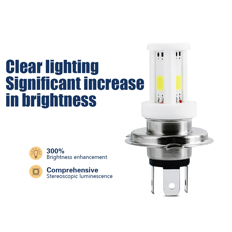 Фото Лампы для фар мотоцикла H4 Led 3 стороны COB Мото фонари дальнего ближнего света Аксессуары для мотоциклов Керамический светодиод 12 В №2