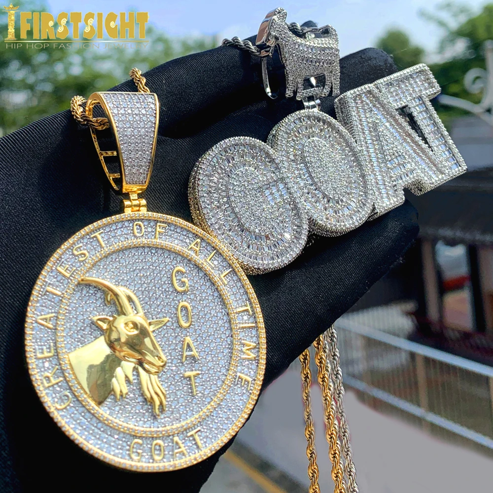 Фото Iced Out Bling Рождественская подвеска с буквой козы, ожерелье с кубическим цирконием, снежинка, счастливый значок, очаровательные мужские и женские ювелирные изделия в стиле хип-хоп №4