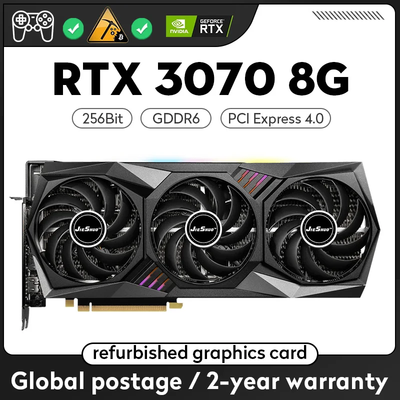 Игровая видеокарта JIESHUO RTX 3070 8 ГБ NVIDIA GPU GDDR6 256bit HDMI * 1 DP * 3 PCI-E 4,0x16 rtx3070 8 Гб видеокарта