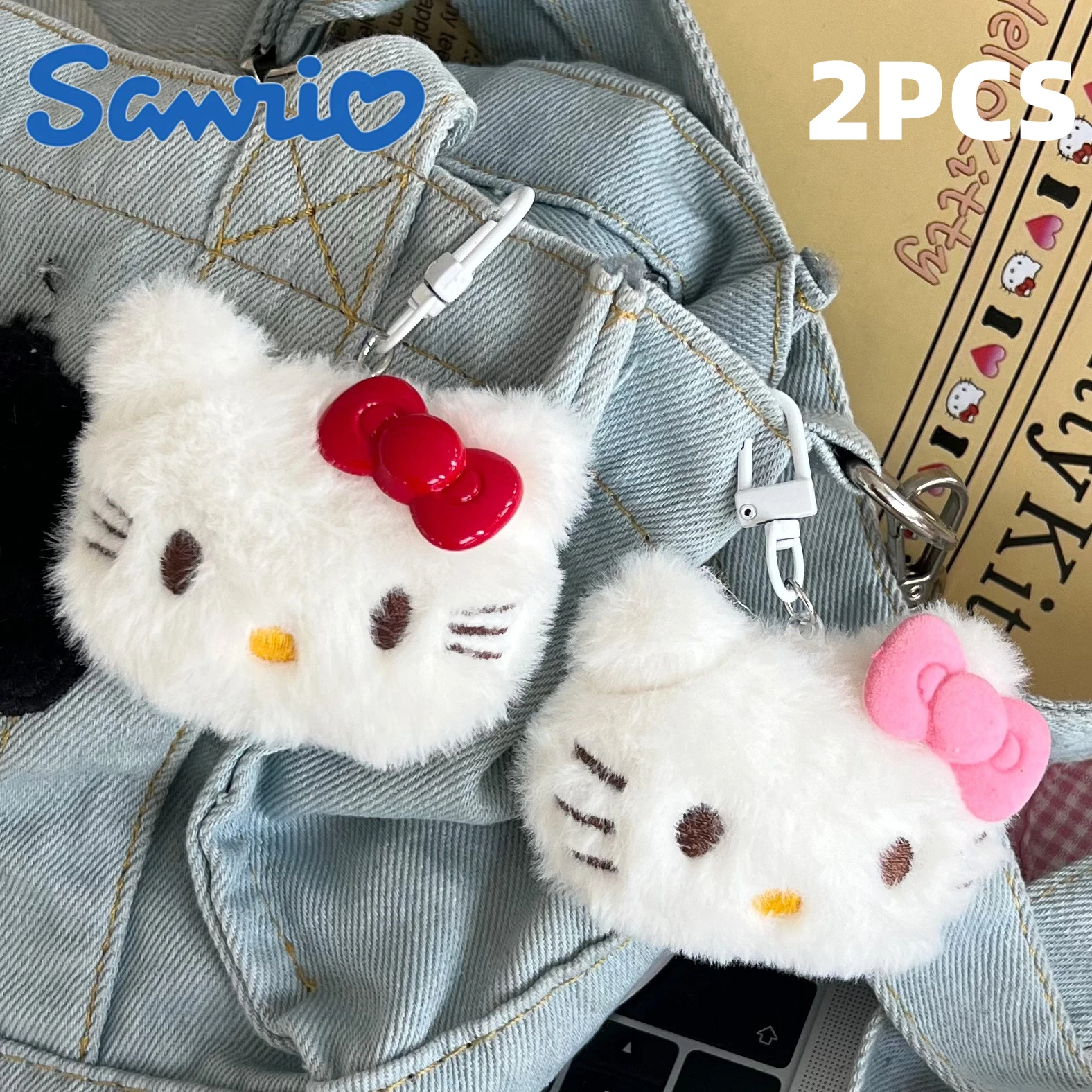 Kawaii KT Cat плюшевый брелок белый красный мультяшный кулон аксессуары мягкая игрушка подарки для друзей брелоки украшения для сумок