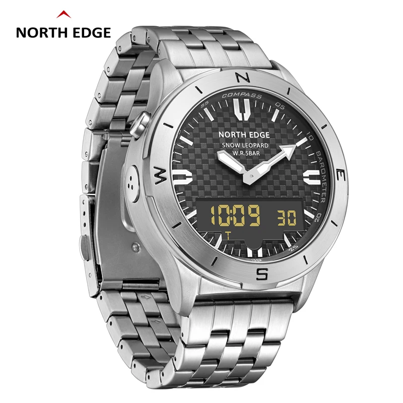 Военные спортивные мужские цифровые часы NORTH EDGE, секундомер, водонепроницаемые часы SNOW LEOPARD, компас, барометр, термометр, высотомер, часы