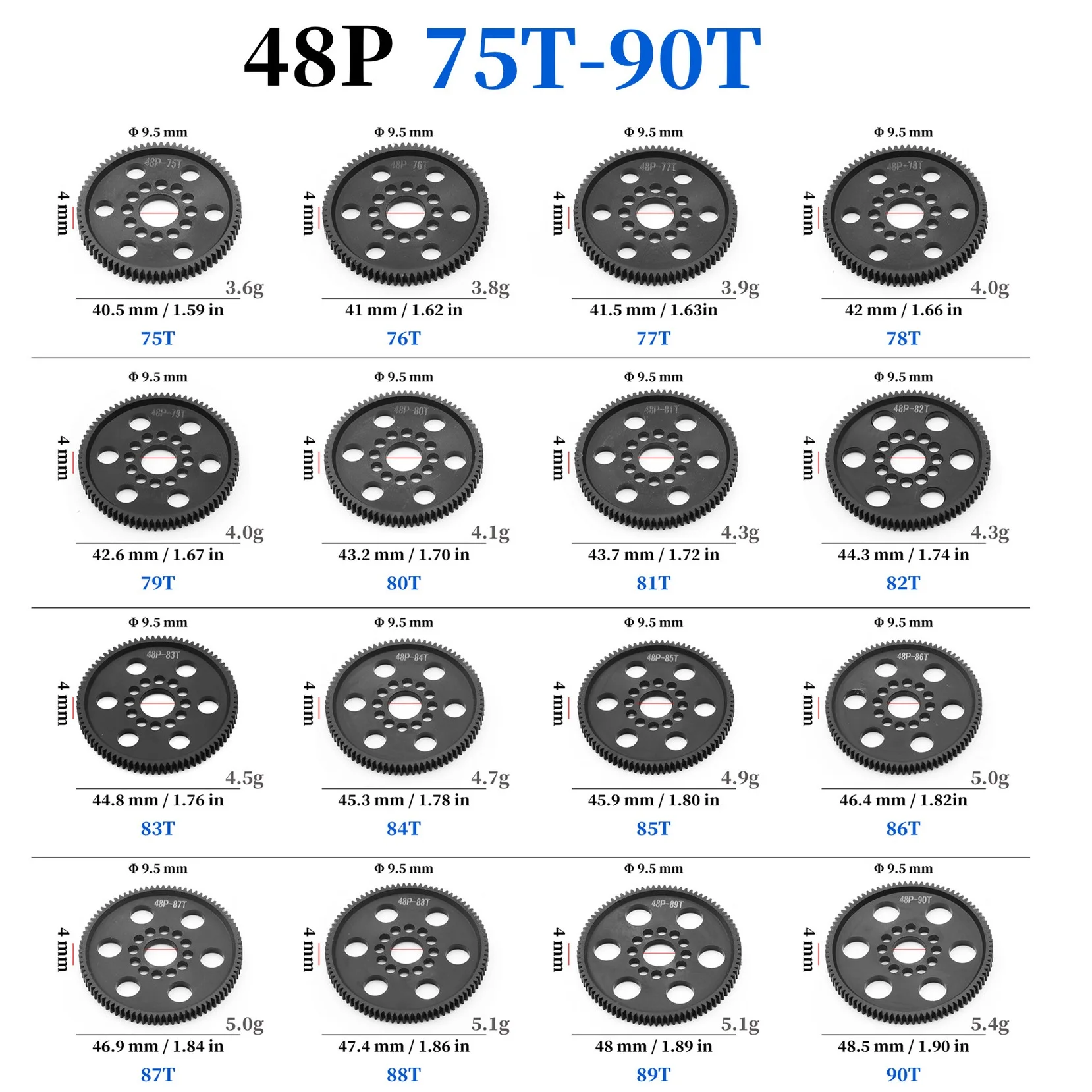 Фото Головная шестерня POM 48P с цилиндрической шестерней 75T 78T 82T 85T 88T 90T для 3Racing Sakura S XI XIS CS D4 D5 1/10, детали для обновления радиоуправляемого автомобиля, аксессуары №2