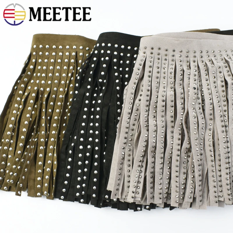 Бархатная кожа Meetee 1/2/3 м с кисточками и блестками, заклепками, алмазными кисточками в ряде, кружевная замшевая бахрома, куртка, пальто, Декор, «сделай сам», Швейные аксессуары