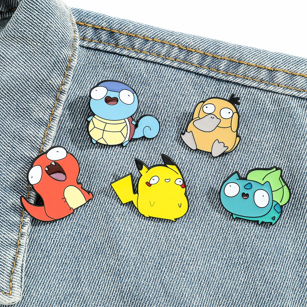 5 шт./Покемон Пикачу аниме эмалированные булавки Kawaii Psyduck Пикачу Чармандер брошь металлический значок для детей шляпа булавки аксессуары подарки
