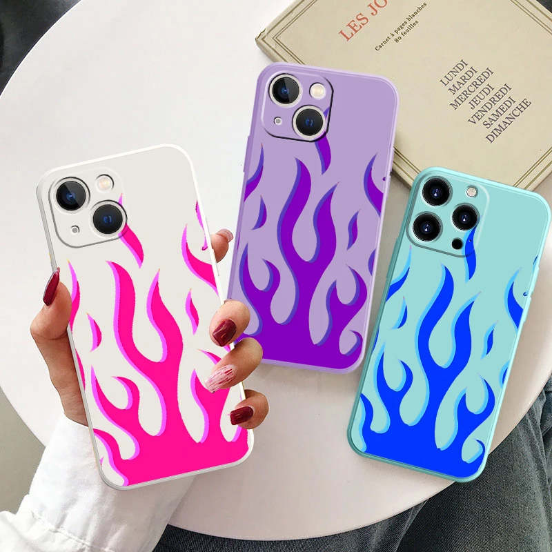 Fashion Flame Phone Case for iPhone 15 16 Plus 8 7 11 XR 13 Pro 12 Mini SE XS Max 14 ProMax Silicone Luxury Cover