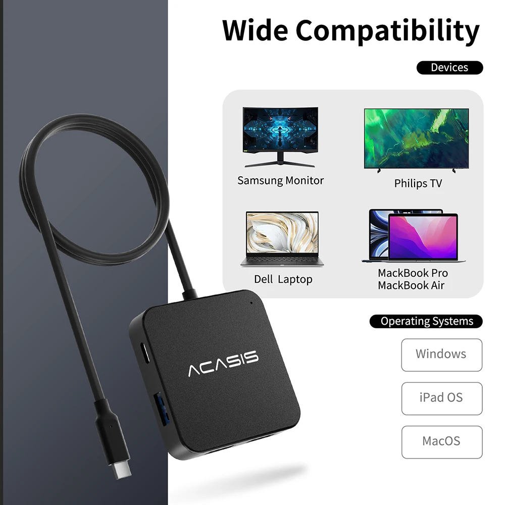 Фото Концентратор ACASI 6-в-1 USB C для док-станции MacBook с 4K 30 Гц HDMI PD 100 Вт, зарядный адаптер USB C-HDMI, совместимый с MacB №5