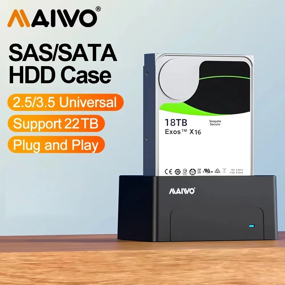 Док-станция для жесткого диска MAIWO 2,5 дюйма, 3,5 дюйма, SATA SAS, 5 Гбит/с, емкостью UASP, 22 ТБ, адаптер SATA-USB 3.0, устройство чтения корпуса