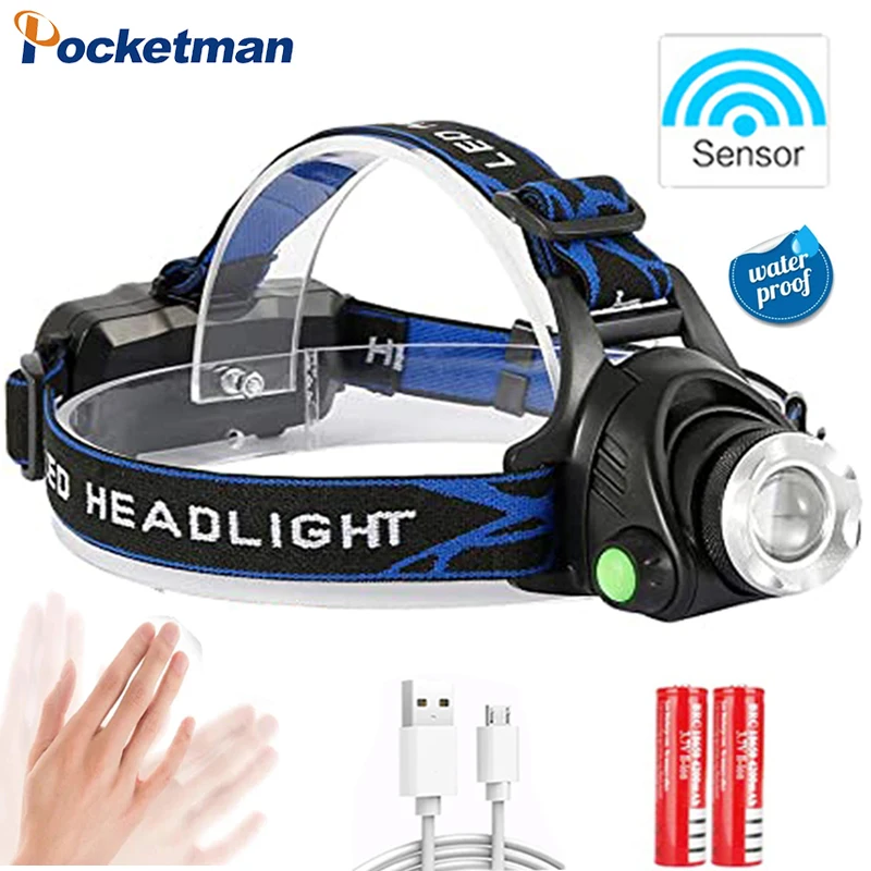 Налобный фонарь Pocketman T6/L2/V6, светодиодный, перезаряжаемый, водонепроницаемый, суперъяркий Передний фонарь, налсветильник ный фонарь, 18650