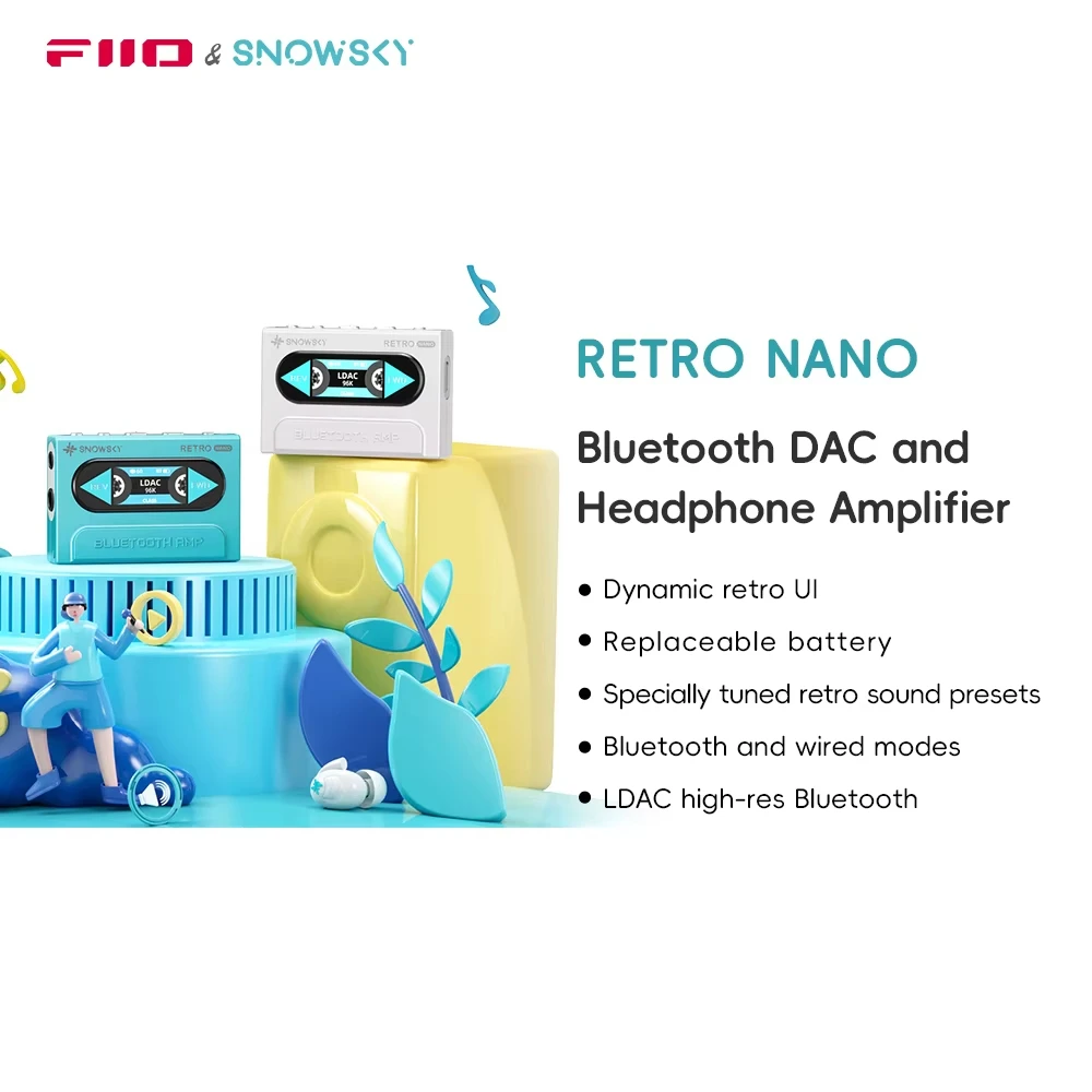 FiiO Snowsky RETRO NANO Bluetooth ЦАП и усилитель для наушников LDAC aptX Адаптивный aptX LL с 3,5 мм/4,4 мм