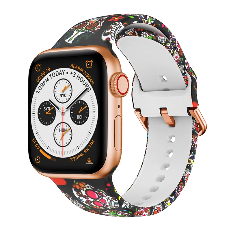 Фото Ремешок цветной для Apple Watch Series 7 8 9 SE 2 41 мм, браслет для iWatch Series Ultra 2, Хэллоуин №2