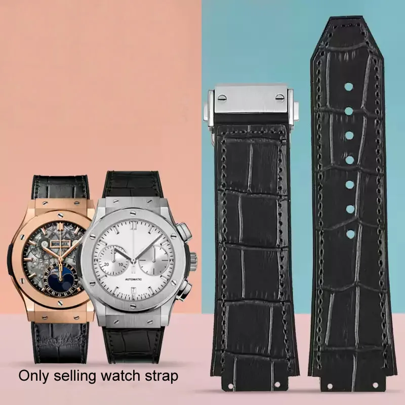 Ремешок для часов из натуральной кожи для HUBLOT BIG BANG, водонепроницаемый мужской ремешок из воловьей кожи, резиновый ремешок для часов, браслет-цепочка на запястье 25-19 мм