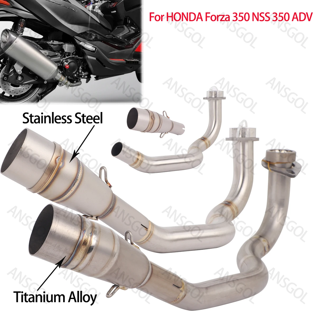 Передняя средняя выхлопная труба, модифицированная для HONDA Forza 350 FORZA 350 NSS 350 ADV Escape Moto, звено глушителя, труба из титанового сплава