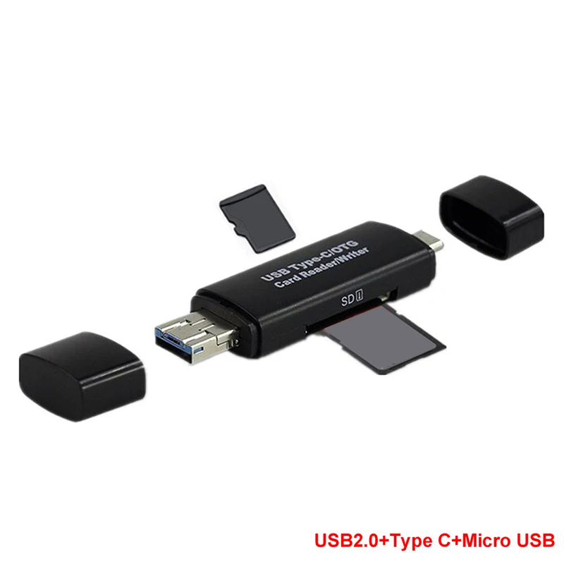 Устройство чтения карт SD Устройство чтения карт памяти USB C 3 в 1 USB 2.0 TF/Mirco SD Устройство чтения смарт-карт памяти Тип C OTG Адаптер для чтения карт памяти