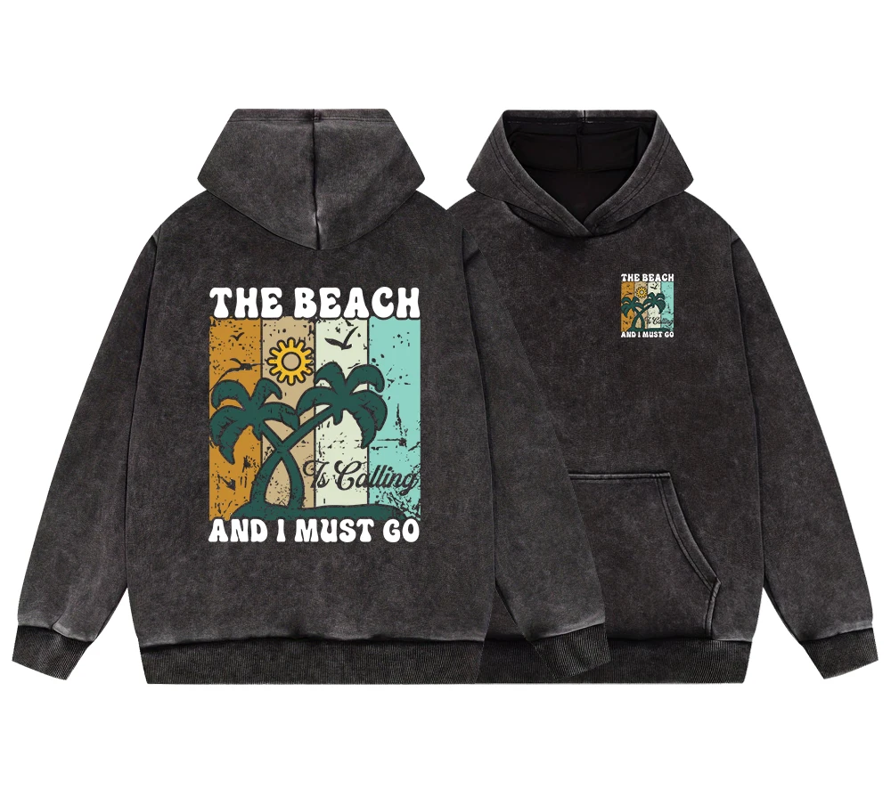 Фото Мужская винтажная хлопковая толстовка The Beach And I Must Go, удобный пуловер в стиле Харадзюку, модные мягкие толстовки, топы №2
