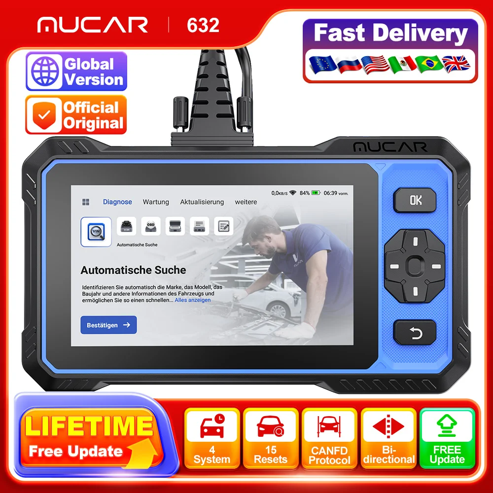 MUCAR 622, бесплатный пожизненный сканер OBD2, ABS ECM TCM SRS, система DPF OIL, привод сброса, управление CANFD, автомобильные диагностические инструменты