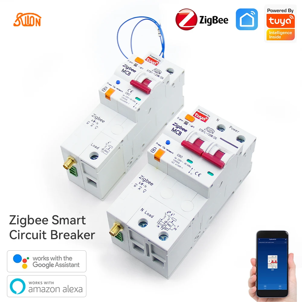 Умный автоматический выключатель Tuya Zigbee, 1P-4P 80A, модуль переключения на Din-рейке, таймер, управление через приложение, поддержка Alexa Google Home A