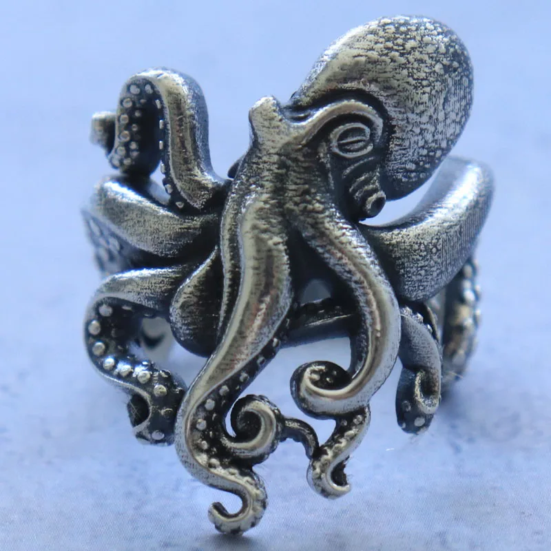 14 г 3D большие щупальца осьминога Kraken, золотые мужские кольца, индивидуальное кольцо из твердого серебра 925 пробы, разные размеры 7-13