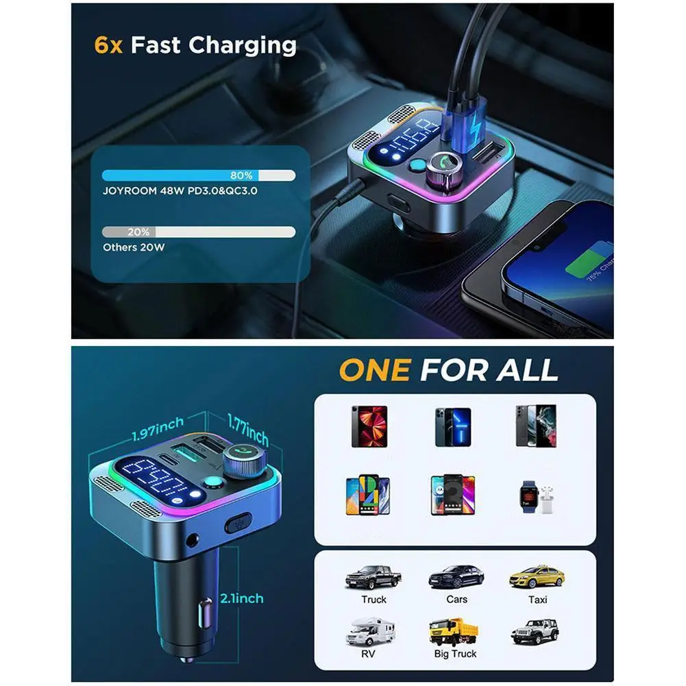 FM-трансмиттер автомобильный с поддержкой Bluetooth 2024 и QC3.0, 48 Вт (art.: 3920c5c536341) - 3920c5c536341