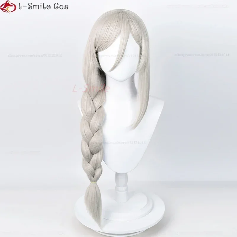 Фото Aia Amare Косплей Парик Vtuber ILUNA Aia Amare Парик 80 см Длинные льняные серые толстые косы Термостойкие парики из синтетических волос + шапочка для парика №3
