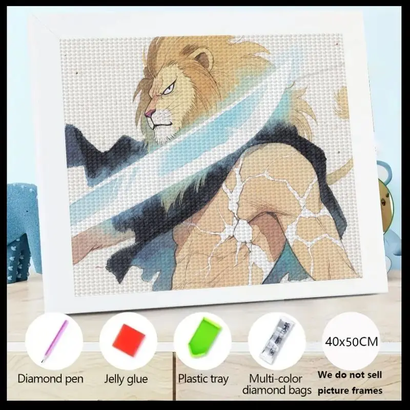 1 шт. 5D Full Drill DIY Набор для алмазной живописи, аниме-стиль Mighty Lion Warrior Crystal Gem Art, детальное ремесло для взрослых и подростков,
