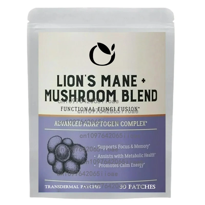 30 патчей Lions Mane Mushroom Transdermal Patches с кордицепсами, рейши и индейским хвостом Грибы Фокусная память Поддержка мозга