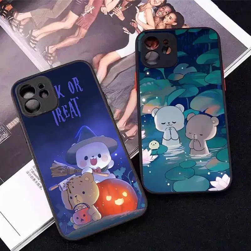Милый мультяшный чехол для телефона с молочным медведем для iPhone X XR XS 7 8 Plus 11 12 13 pro MAX 13, прозрачный матовый мини-Чехол