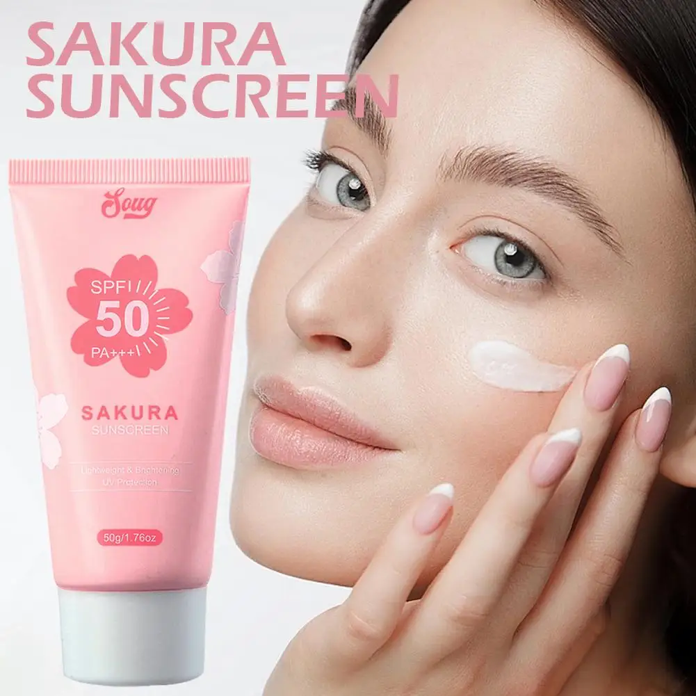 Фото Spf50 Экран Сакура для лица, тела, шеи, солнечный блокатор, долговечный блок, освежающий нежирный крем Y0n3 №2