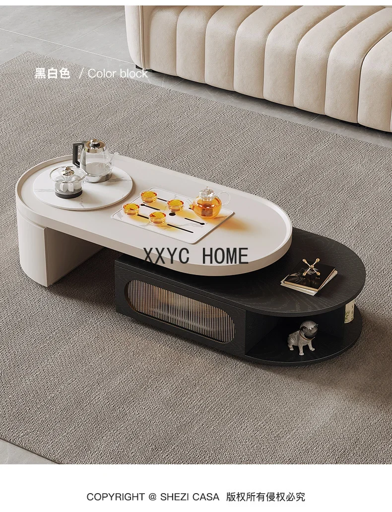 Walnoot Kleur Panger Woonkamer Thuis Sofa Tv Kast Licht Luxe Moderne Intrekbare Kung Fu Theetafel Geïntegreerd