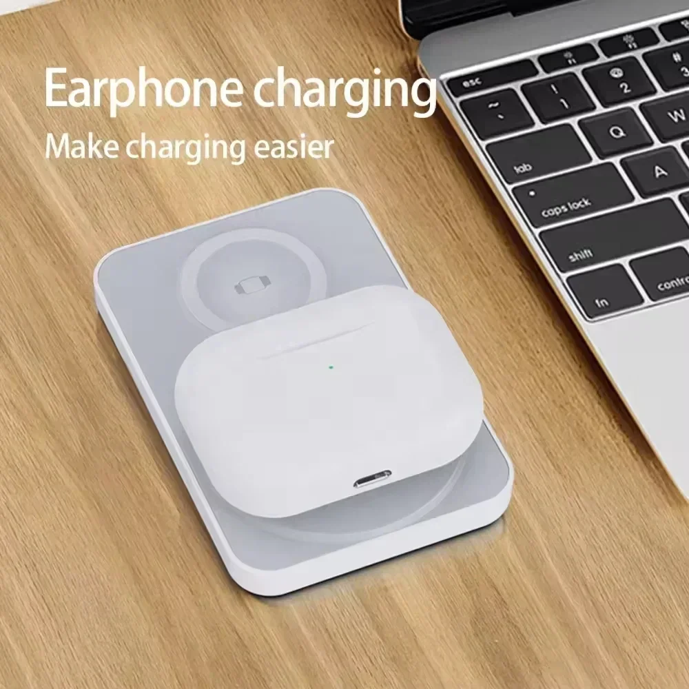 Фото Магнитный беспроводной внешний аккумулятор 3 в 1, Macsafe Power Bank для iphone Airpods Pro Apple Watch, внешний вспомогательный запасной аккумулятор №3