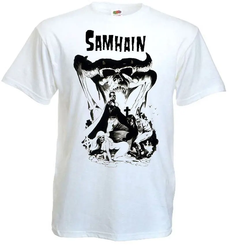 Футболка Samhain v2, белая винтажная футболка с плакатом ужасов, панк-группа, все размеры S-5XL