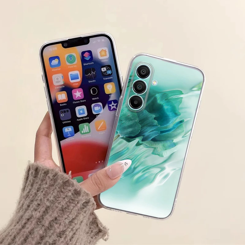Фото Чехол для телефона Samsung Galaxy A25 A35 A55 5G с краской и решеткой, чернильный блок с пламенным узором, чехол для Samsung A35, прозрачный корпус из ТПУ №5