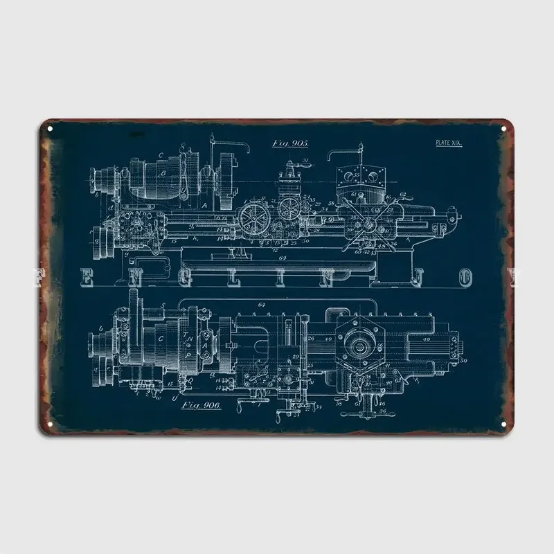 Механический Blueprint Xix, металлическая табличка, плакат, настенный паб, паб, гараж, создать настенную табличку, жестяная вывеска, плакат