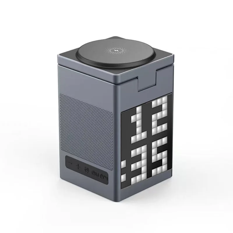 Фото Шестикомпонентный многофункциональный магнитный Bluetooth-динамик, будильник, беспроводная зарядка, настольная подставка для телефона Magsafe, часы №4