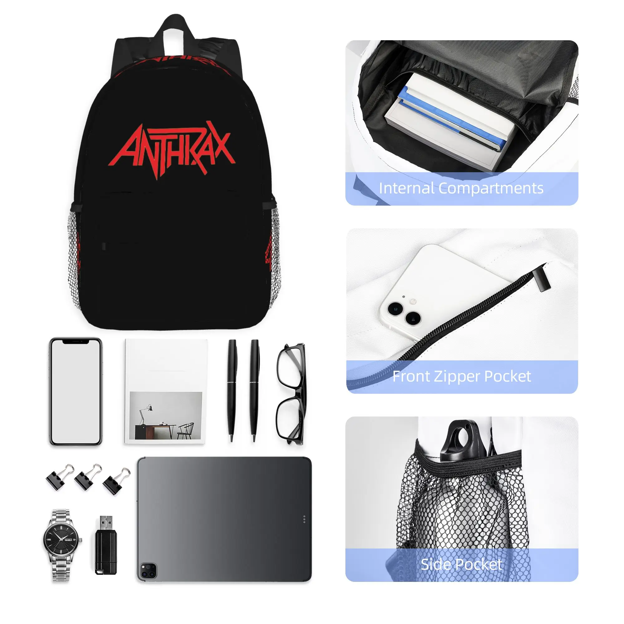 Рюкзак с логотипом музыкальной группы Anthrax, горячая распродажа, вместительный рюкзак для мальчиков и девочек, сумка через плечо для мужчин и женщин, школьная сумка