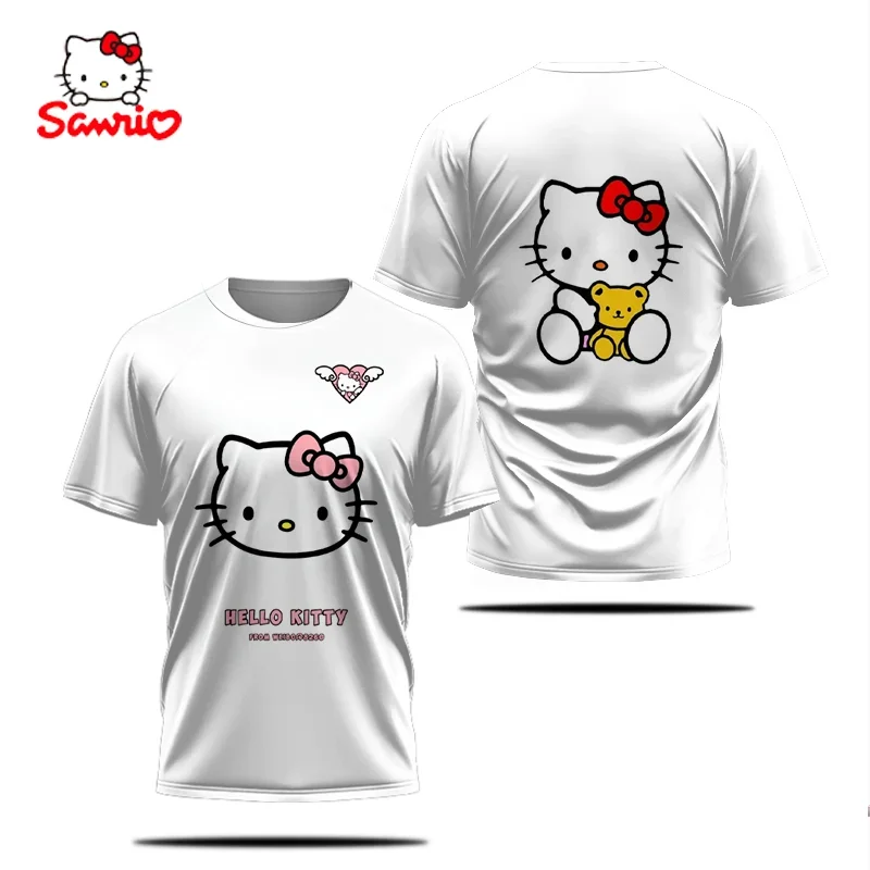 Sanrios Kawaii HelloKitty летняя мужская рубашка с короткими рукавами и круглым вырезом, легкая, впитывающая пот, спортивный топ на открытом воздухе, повседневный сгусток