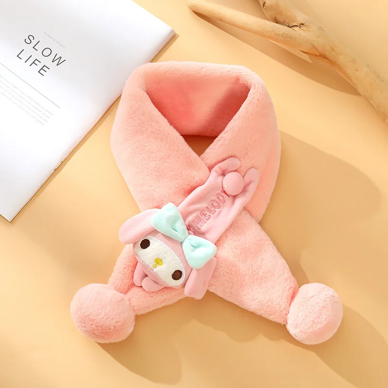 Фото Sanrio мультфильм Плюшевый шарф Kuromi Cinnamoroll Мелодия утолщенный изоляционный Детский шарф осень зима аксессуар Милая накладка на шею №4