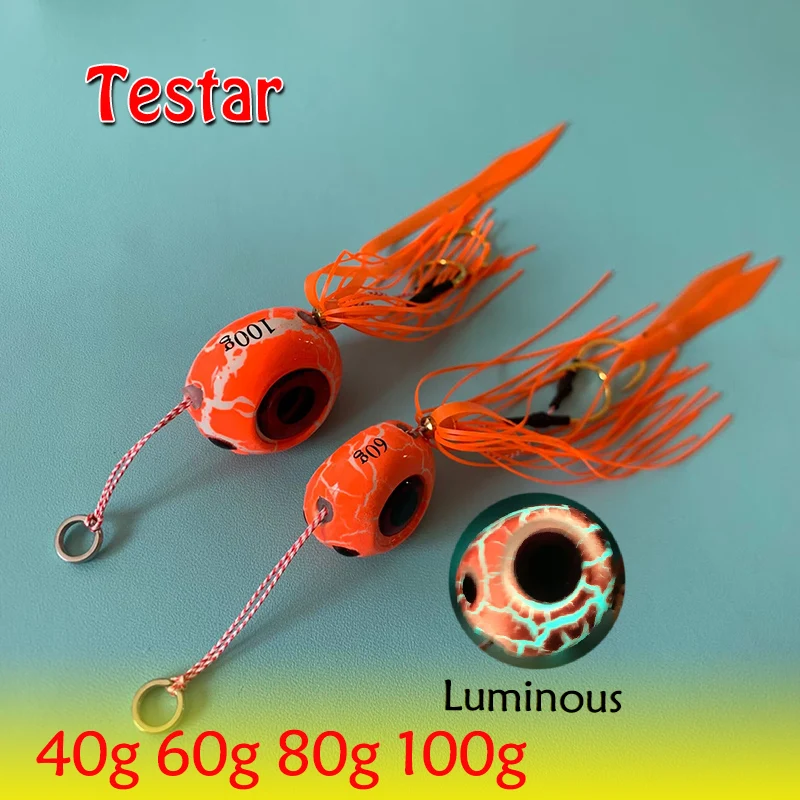 Светящийся морской джиг Testar Tenya, 40 г, 60 г, 80 г, 100 г, светящийся морской джиг кабура, Madai, приманка для лодки, Тай-резинка, юбка для слайдера, рыбалка