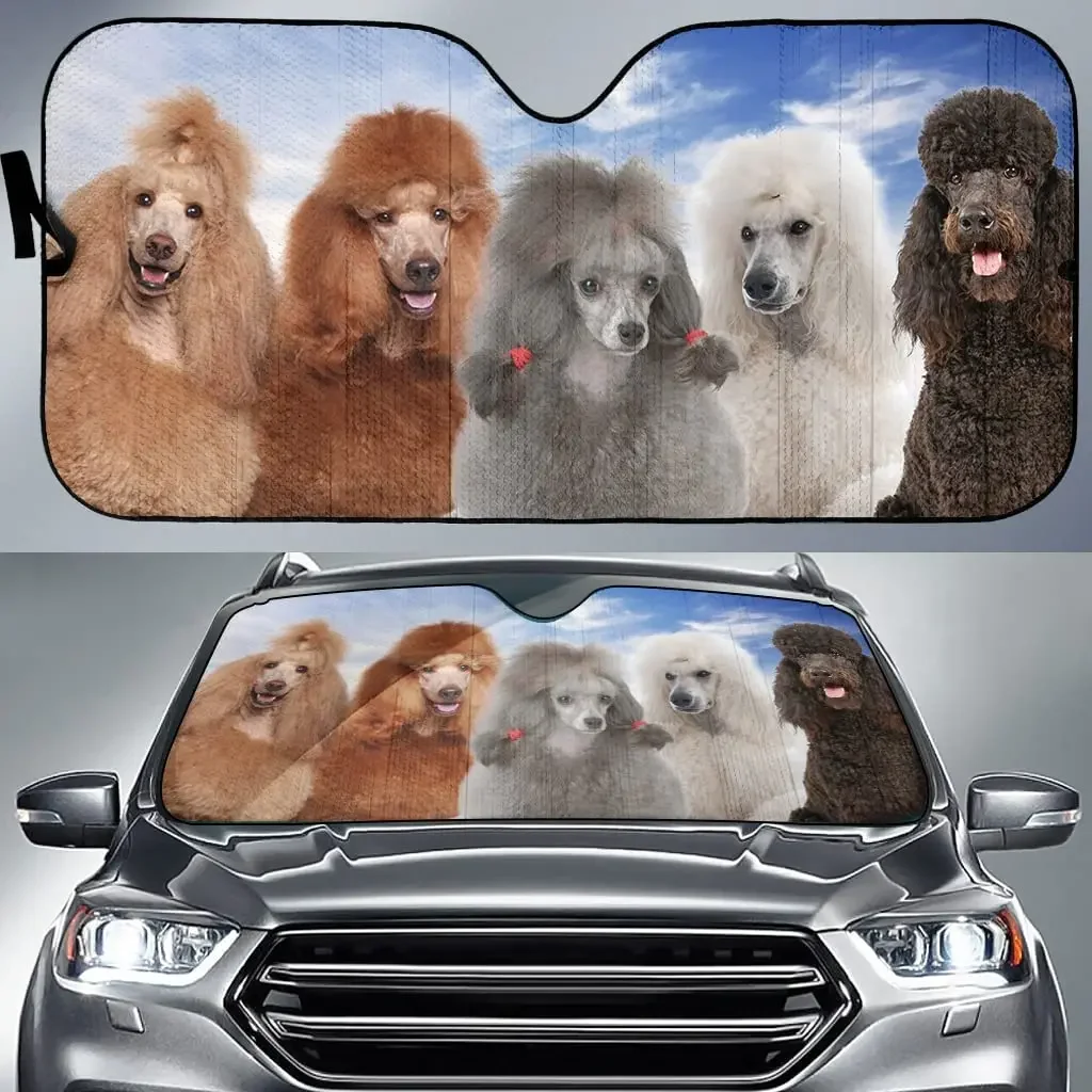 Автомобильный солнцезащитный козырек Cute Standard Poodle Family Dog Lover, стандартный солнцезащитный козырек на переднее окно Poodle для любителей собак, прочный лобовое стекло автомобиля