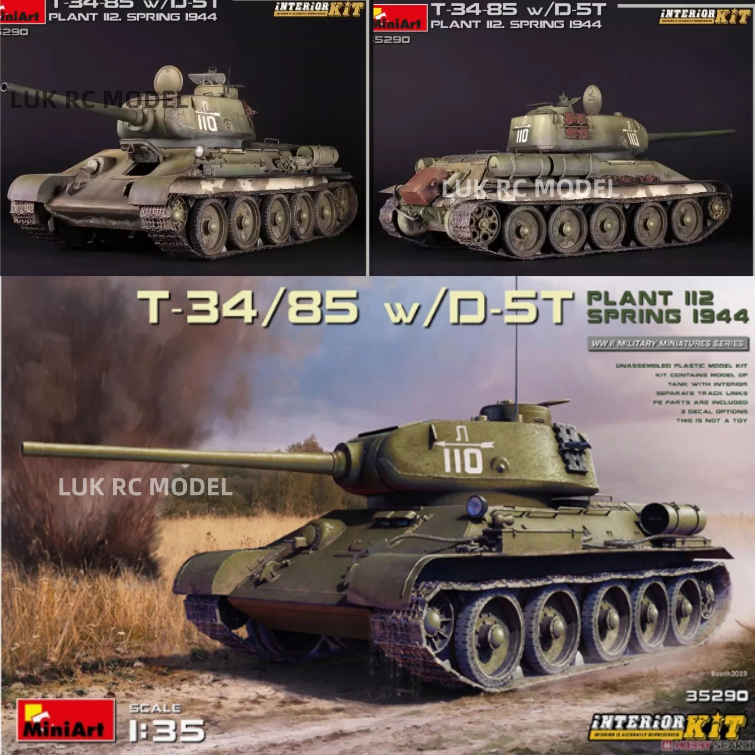 Средний танк MiniArt 1/35 T-34/85 с пистолетом D-5T, весна 144, с внутренней структурой 35290, статическая модель миниатюрной сцены Educationa