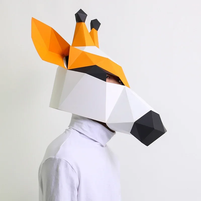 Фото Жираф животное маска для головы для взрослых бумажная модель, 3D Papercraft Art Origami костюм вечерние косплей, ручная работа DIY Craft RTY066 №4