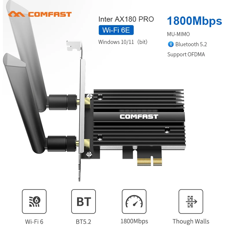 1800 Мбит/с WiFi 6 PCI-E Bluetooth беспроводной адаптер MT7921 чип BT 5,2 Pci express сетевая карта 2 * 5dbi антенна для Windows 10/11
