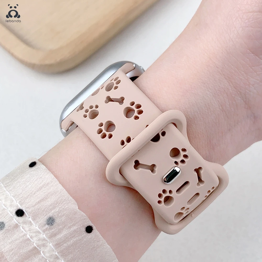 Фото Ремешок Lebanda для Apple Watch Series 10 9876 SE, ремешок для пирсинга щенка собачьей лапы и кости для iWatch, аксессуары с застежкой-бабочкой №4